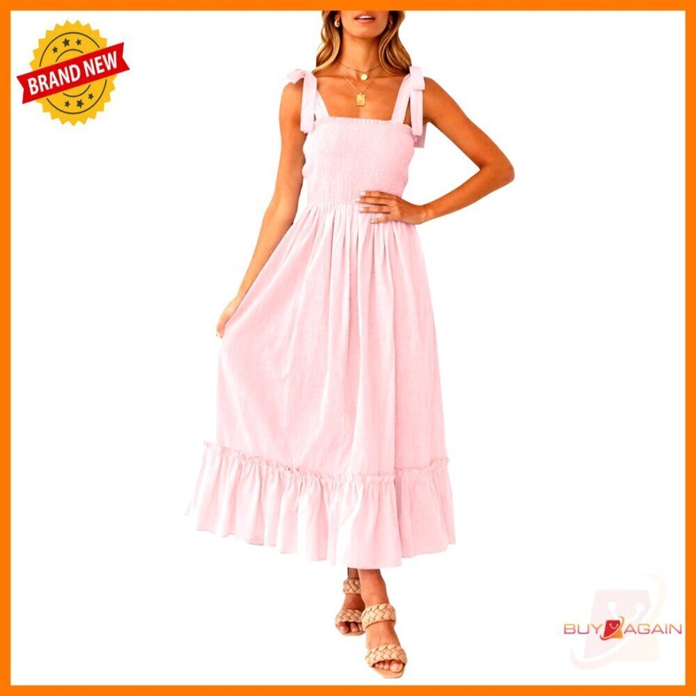 Boho Spaghetti Strap Square Neck Ruffle Maxi Dress Summer Beach Elegant Chic